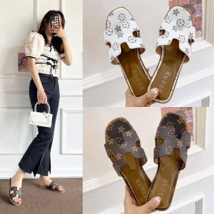 Replica Designer Hermes Women Fashion H Flat Slippers
