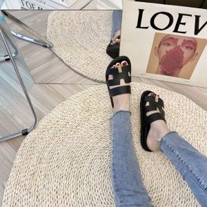 Replica Designer Hermes Women Fashion H Leather Thick-Soled Slippers