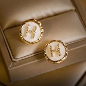 Replica Designer Hermes Women Fashion H Letter All-Match Rhinestones Earrings