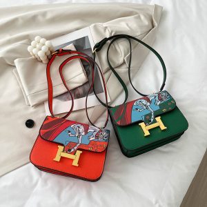 Replica Designer Hermes Women Fashion H Square Buckle Shoulder Bag