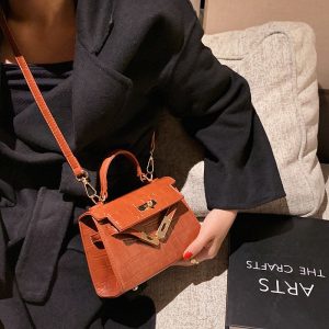Replica Designer Hermes Women Fashion Kelly Bag Mini Crocodile Pattern Portable Shoulder Bag