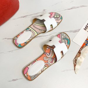 Replica Designer Hermes Women Fashion Leather H Flat Slippers