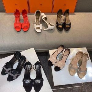 Replica Designer Hermes Women Fashion One Word Belt H Rhinestone Sandals