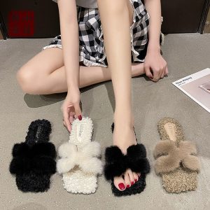 Replica Designer Hermes Women Fashion Solid Color Plush Shoes