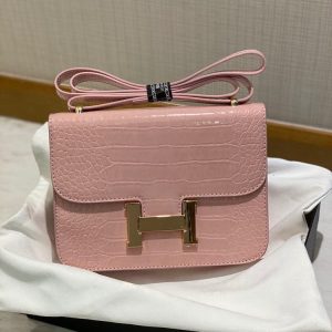 Replica Designer Hermes Women H Buckle Crocodile Pattern Saddle Bag
