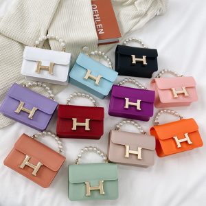 Replica Designer Hermes Women H Buckle Pearl Chain Jelly Bag