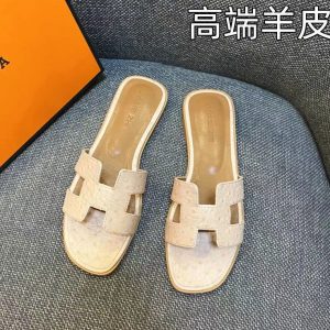 Replica Designer Hermes Women H Letters Solid Color Flat Slippers