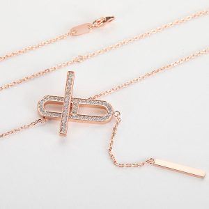Replica Designer Hermes Women Rhinestone Pendant Tassel Clavicle Chain Necklace