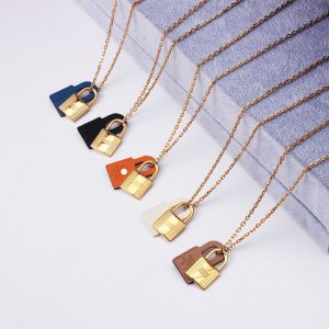 Replica Designer Hermes Women Simple H Calfskin Lock Necklace