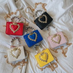 Replica Designer Kids Fashion Vintage Heart Metal Chain Small Square Bag