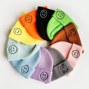 Replica Designer Kids Knitted Hat Baby Cute Candy Color Smiley Face Beanie