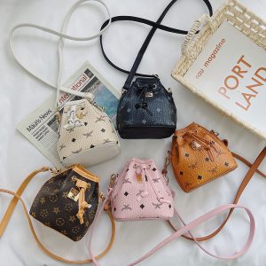 Replica Designer LV Children PU Print Drawstring Crossbody Bag
