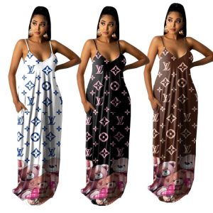 Replica Designer Louis Vuittom Women Printing Simple Suspender Dress