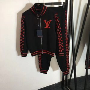 Replica Designer Louis Vuitton Autumn Fashion Letter Zipper Cardigan Knitted Pencil Pants Two-Piece Splicing Suit