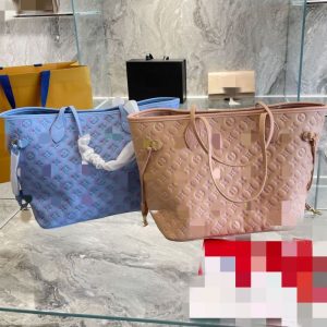 Replica Designer Louis Vuitton Blue Pink Large Capacity Shoulder Tote Bag