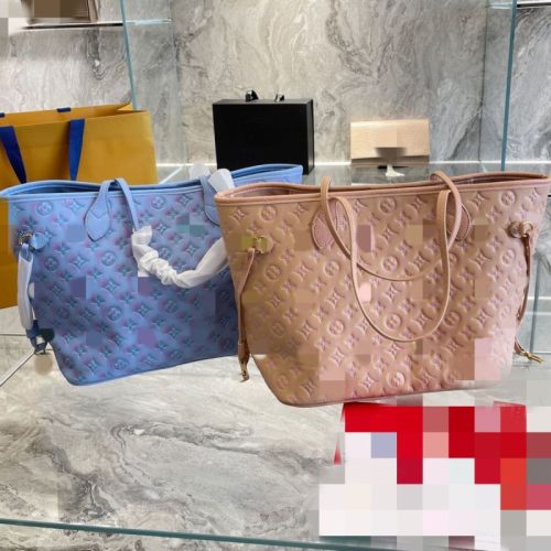 Replica Designer Louis Vuitton Blue Pink Large Capacity Shoulder Tote Bag