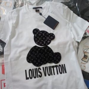 Replica Designer Louis Vuitton Cartoon Bear Embroidery Crew Neck T-Shirt