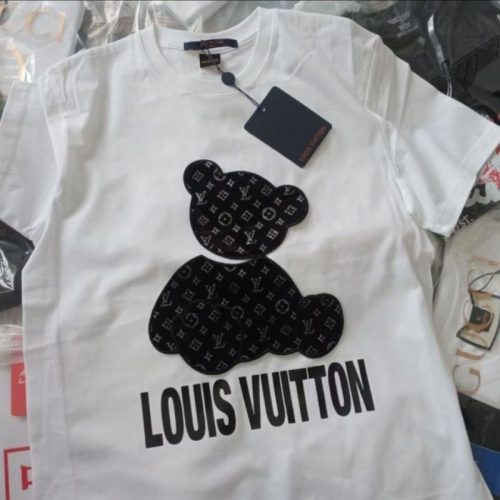 Replica Designer Louis Vuitton Cartoon Bear Embroidery Crew Neck T-Shirt