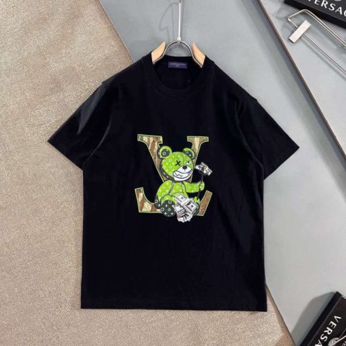 Replica Designer Louis Vuitton Cartoon Letter Print Loose Crew Neck Short Sleeve T-Shirt