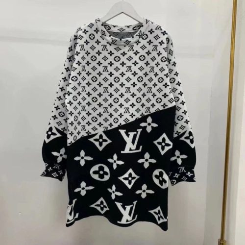 Replica Designer Louis Vuitton Casual Alphabet Print Colorblock Loose Knit Dress