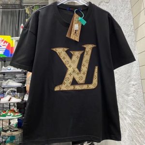 Replica Designer Louis Vuitton Casual Embroidered Print Short Sleeve T-Shirt