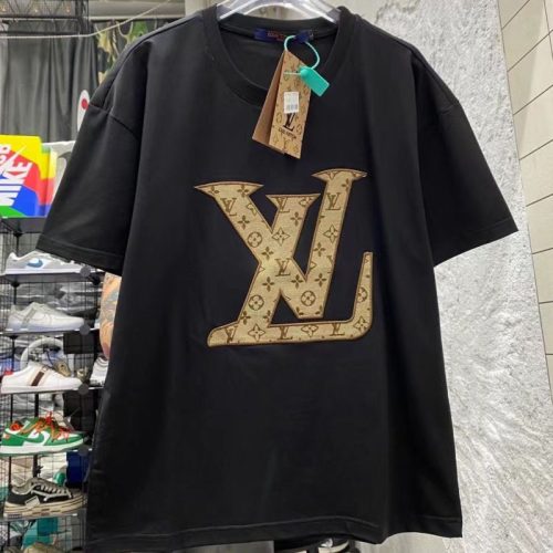 Replica Designer Louis Vuitton Casual Embroidered Print Short Sleeve T-Shirt