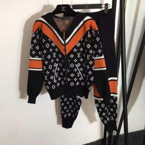 Replica Designer Louis Vuitton Casual Hooded Letter Two-Piece Set
