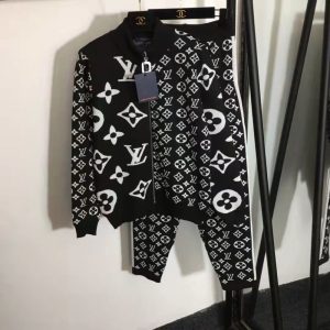 Replica Designer Louis Vuitton Casual Letter Jacquard Zipper Jacket + Pants Two-Piece Set