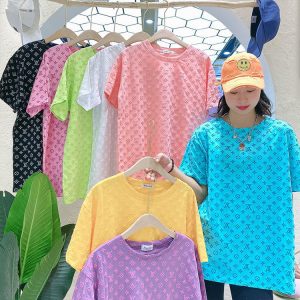 Replica Designer Louis Vuitton Casual Loose Embossed Solid T-Shirt
