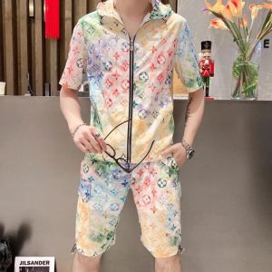 Replica Designer Louis Vuitton Casual Multicolor Print Zip Cardigan Sports Two Piece
