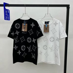Replica Designer Louis Vuitton Casual Round Neck Rhinestone T-Shirt