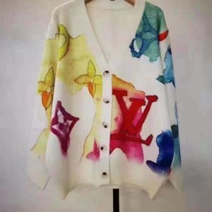 Replica Designer Louis Vuitton Casual Watercolor Print Oversized Single-Breasted Knit Cardigan