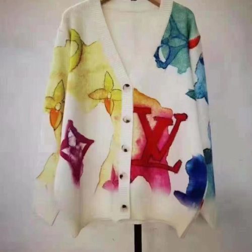 Replica Designer Louis Vuitton Casual Watercolor Print Oversized Single-Breasted Knit Cardigan