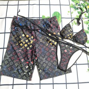 Replica Designer Louis Vuitton Couple Fashion Monogram Print Bikini Set And Shorts