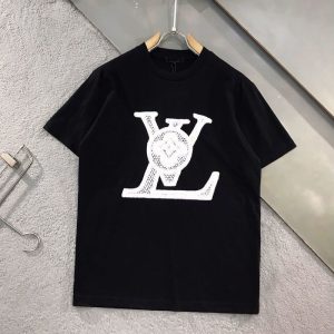 Replica Designer Louis Vuitton Creative Embroidery Letter Short-Sleeved T-Shirt