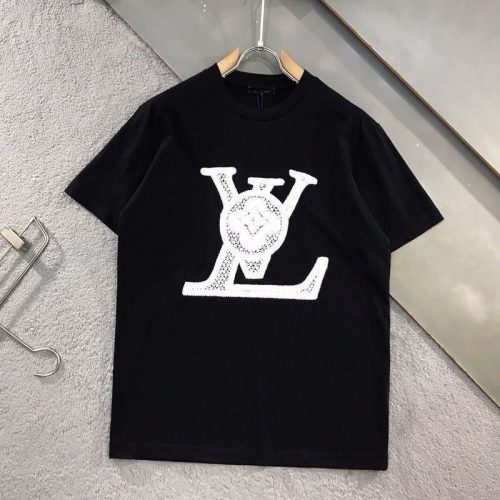 Replica Designer Louis Vuitton Creative Embroidery Letter Short-Sleeved T-Shirt