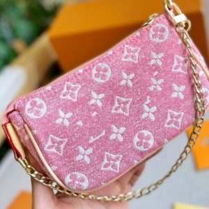 Replica Designer Louis Vuitton Denim One Shoulder Crossbody Chain Bag