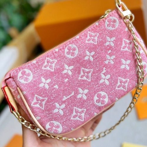 Replica Designer Louis Vuitton Denim One Shoulder Crossbody Chain Bag