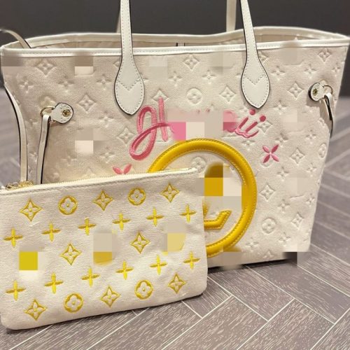 Replica Designer Louis Vuitton Embroidery Tote Canvas Shoulder Bag