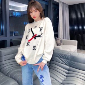Replica Designer Louis Vuitton Fashion Alphabet Clock Jacquard Loose Knit Top