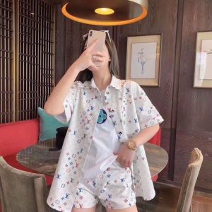 Replica Designer Louis Vuitton Fashion Alphabet Print Short Sleeve Shirt Jacket