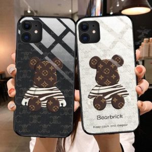 Replica Designer Louis Vuitton Fashion Cartoon Bear Glass Phone Case