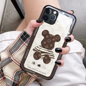 Replica Designer Louis Vuitton Fashion Cartoon Bear Print Glass Phone Case