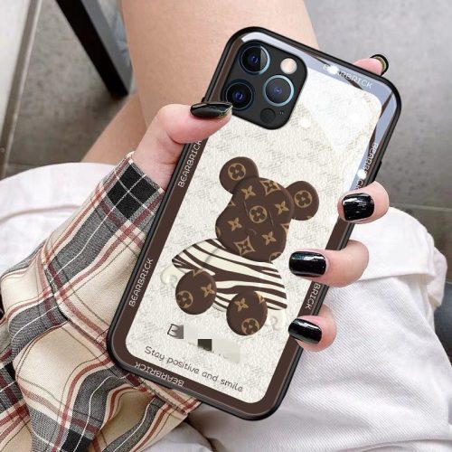 Replica Designer Louis Vuitton Fashion Cartoon Bear Print Glass Phone Case
