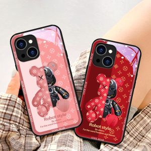 Replica Designer Louis Vuitton Fashion Cartoon Bear Print Glass Phone Case