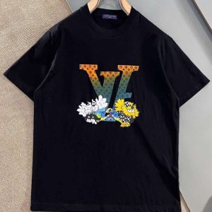 Replica Designer Louis Vuitton Fashion Cartoon Letter Print Loose Short Sleeve T-Shirt