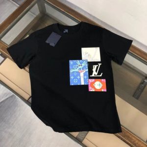 Replica Designer Louis Vuitton Fashion Cartoon Print Letter Round Neck Short Sleeve T-Shirt