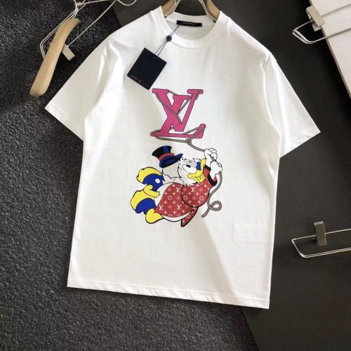 Replica Designer Louis Vuitton Fashion Cartoon Print Round Neck Short Sleeve T-Shirt