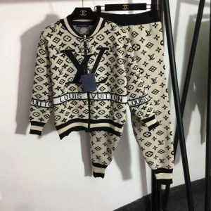 Replica Designer Louis Vuitton Fashion Casual Letter Splicing Knit Sweater And Leggings Two-Piece Sets
