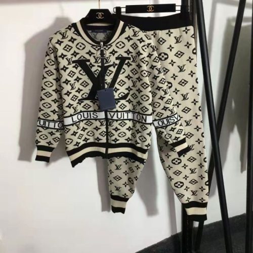 Replica Designer Louis Vuitton Fashion Casual Letter Splicing Knit Sweater And Leggings Two-Piece Sets